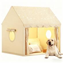 加厚双门结构布艺宠物屋（可拆卸耐用保暖），冬季加热垫，室内/室外均可使用，半封闭式猫/宠物床，温暖舒适，可拆卸可水洗，适合小型/中型/大型宠物