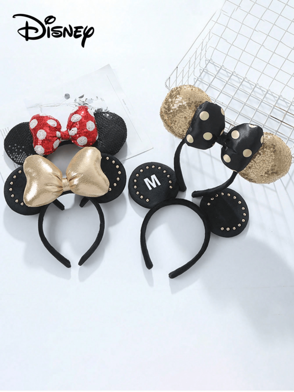 Disney 1 Stück Disney Mickey Maus Ohren & Minnie Maus Schleife Haarband, geeignet für Schloss-Outfit, Feiertagskostüm, Weihnachtsgeschenk