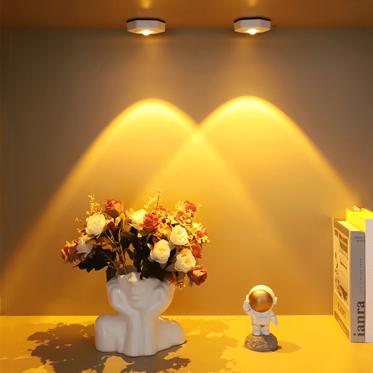 1个触摸感应LED壁灯，橱柜灯，夜灯，LED灯，六角猫眼日落灯，派对装饰，情人节装饰，橱柜下日落灯，房间灯，固定在壁柜上的日落灯，橱柜夜间装饰，补光灯，派对装饰，创意白色六角猫眼RGB壁灯