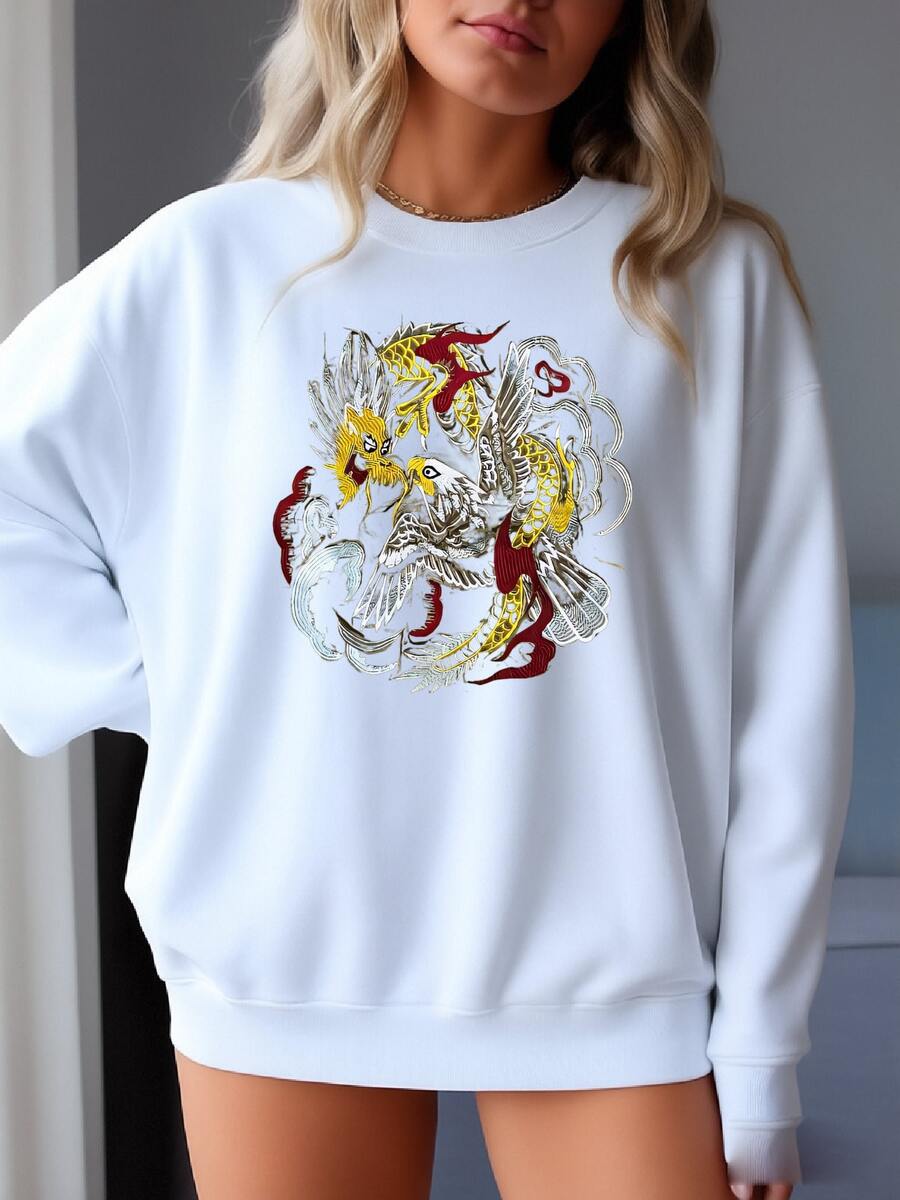 Vintage Avirex Velvet Sukajan Souvenir Jacket Y Pnix Vs Dragon Size L Sweatshirt - trắng - Xem 1