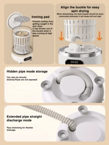 GENAI Mini mașină de spălat de 3L cu deshidratare și lumină UV, mașină de spălat portabilă pentru cămin, bebeluși și călătorii
