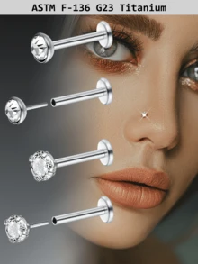 CIZME 2 khuyên xỏ môi G23 bằng titan dành cho nam nữ, khuyên xỏ môi đính đá CZ trong suốt 18G, trang sức xỏ môi, trang sức xỏ môi hàng đầu bằng đá Cubic Zirconia 2mm 2.5mm 3mm 4mm - Khuyên môi - Xem 1