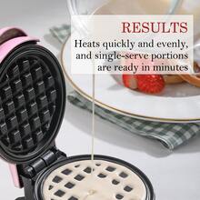 1pc 350W 4-Inch Mini Non-Stick Heart-Shaped Waffle Maker; Breakfast Maker; Available In Pink, Green, Red; EU/US/Brazil Plug Options; 2-Minute Preheating, 3-5 Minute Cooking - Pink - View 3