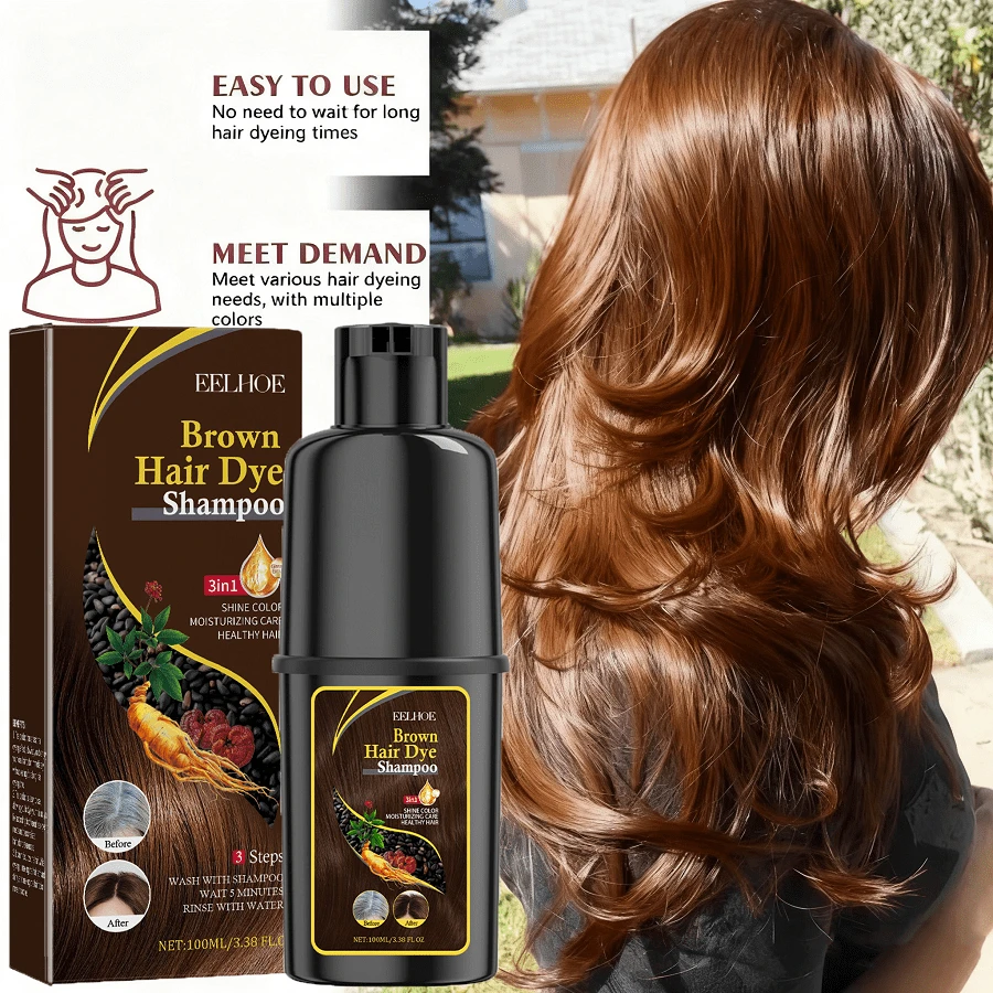 100ml,Brown Hair Dye Shampoo, Easy To Color, Covers White Hair, Improves Rough And Frizzy Hair Texture, Silky Luster, Natural And True Color - Coffee - View 1