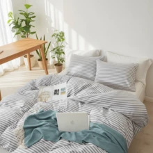 Vclife Vintage Floral Comforter Set Four Sizes, All Seasons Muslin Cotton Bedding Set, 3 Pieces Farmhouse Shabby Chic Jacquard Floral Comforter Set Perfect For Women And Men - 胖被套裝-條紋淺灰-1 - 查看 5