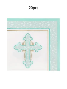 10 pièces/20 pièces/50 pièces/80 pièces Set de vaisselle Bleu pour Communion, comprenant assiettes, gobelets et serviettes. Convient pour la Première Communion, le Baptême de garçon, Pâques, la Confirmation, le Baptême, les fêtes d'église et autres occasions religieuses - Bleu azur - Voir 7