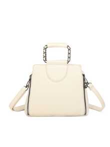 LaytonVivian L015 Women's Classic Edition Handbag With Chain Strap And Minimalist Structured Design, Elegant And Sophisticated, In Premium PU Leather, With Zipper Opening, Adjustable Shoulder Strap And Reinforced Hand Strap – Ideal For Work, Outings And Everyday Events. - 米色 - 查看 3