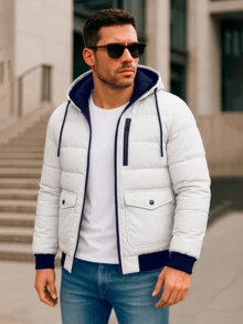 Chaqueta acolchada bicolor con capucha y cierre frontal Tandera - Blanco - Ver 1