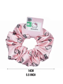 Hello Kitty Black-Pink Satin Scrunchie, Cute Iconic Design, Black Print, Soft & Durable, Hair Tie, Everyday Use, Hair Accessory, Girls & Teens, Ideal Gift, Hello Kitty Fans, Cute Practical Hair Ornaments - Pink Black - View 12