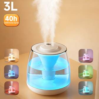 3000毫升大容量加湿器，透明机身，水位清晰可见，七彩夜灯，持续/间歇两档喷雾速度，定时自动关机，适用于客厅、卧室、办公室等场所——贴心礼物，卧室加湿器