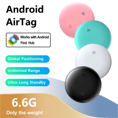 兼容安卓系统的AirTag替代品，全球定位器，支持“Find Hub”APP，蓝牙追踪器，GPS追踪器，宠物防走失报警器，汽车定位器，远程精准追踪，一键呼叫设备，电池续航时间长，适用于老人、宠物、汽车、钥匙、包包等，防丢提醒及追踪，仅限安卓系统。