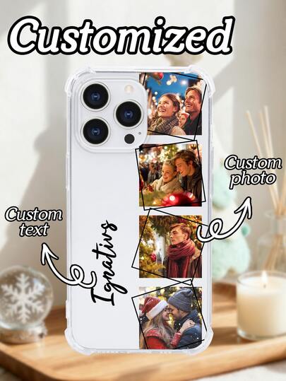 1pc Customized 4-Photo/Text Name Transparent Anti-Drop Phone Case Compatible With IPhone11/12/13/14/15/16/16pro/16plus/16promax/17/17pro/17promax/Air, Pixel 9A/S24/S25ultra/S25plus/S25edge/S25FE/A07/A17, Moto G85, Infinix Hot 50 Pro+, Suitable As Gift For Friends