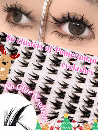 80clusters Fox Eyelashes C-Curl False Eyelashes, Length 10-14mm, No Glue Required, Natural Eyelashes, Suitable For Beginners, Cute Cartoon Pet Style Four-Section C-Curl False Eyelashes, Must-Have Eyelash Clusters For Halloween And Christmas, Single False Eyelashes, Eyelashes, False Eyelashes