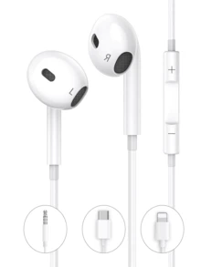 Compatible Wired Earphones, Type-C Interface In-Ear Earbuds, 3.5mm Round Plug, USB-C Earphones, In-Ear Audio Headphones, Support Call And Music, Stereo Bass, In-Ear Headphones, Compatible With IPad/PC - 白色 - 查看 1