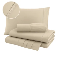 400 Thread Count Bedding Set, Elastic Fitted Sheet, Palito Stitch, Hotel, Single, Double, Queen, King, Premium - 榛子 - 查看 1
