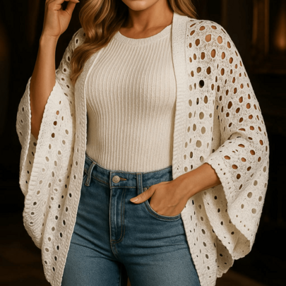 CAPA KIMONO RENDADO INVERNO TRICOT ELEGANTE ÚNICO - PLUS SIZE