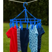 Gancho de ropa de secado de ropa con 16 clips, Gancho portátil para colgar, estante plegable para colgar, gancho giratorio de 360° para secar toallas, sujetadores - Azul - Ver 1