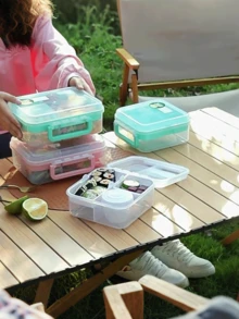 42oz/55oz Caja bento transparente con compartimento para salsa, recipiente de almacenamiento de alimentos de 3 capas de gran capacidad, tapa con asa portátil, material sellado a prueba de fugas, apto para microondas, adecuado para escuela, oficina, trabajo, picnic, campamento, viajes, adultos y niños, caja de almuerzo ideal para volver a la escuela - Multicolor - Ver 8