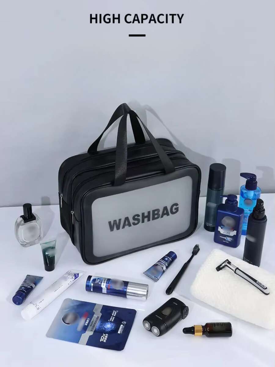 Large Double-Layer Waterproof Makeup Bag - 黑色 - 查看 1