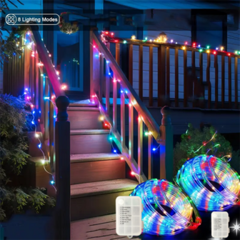 1 st IPX4 vattentät LED-ljusslinga, LED-ljusslingor för utomhusbruk, jul- och festivaldekorationer, 8 ljuslägen, LED-ljusslinga, batteridriven, lämplig för trädgårdar, bröllop, fester, jul- och högtidsdekorationer, utomhusdekorationsbelysning, inomhusljusslingor (batteri ingår ej)
