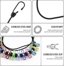 2 Pack Camping Clothesline Portable 12 Clothespins, Camping Accessories Travel Clothesline For Outdoor Indoor, Retractable Clothes Line Elastic Clothesline For Camper Hotel Room - Multicolor - View 4