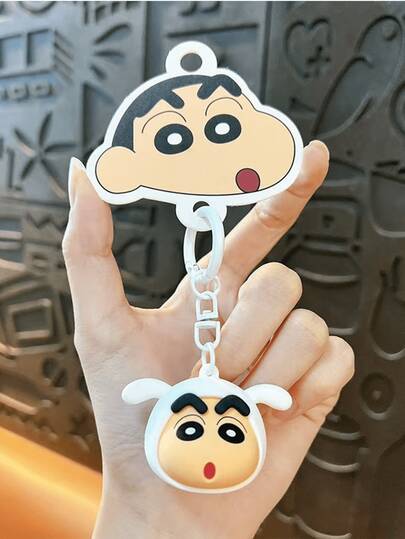 Crayon Shin-chan Big Head Keychain with Adorable Puppy Charm - Features a Cute Puppy Design with Adjustable Chain, Stylish & Fun Accessory for Anime Fans - Perfect for Decorating Your School Bags, Handbags, Car Keys, and More! A Must-have Gift for Kids and Collectors Alike