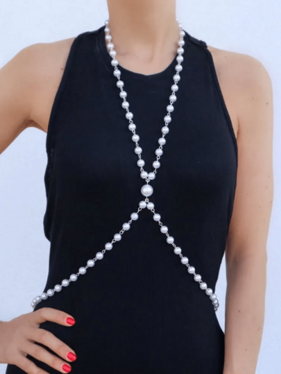 1Pc Simplicity Pearl Halter Top Chain Casual Can Be Worn With Anything Pearl Body Chain Suitable For Everyday Wear Bars Party Gatherings Music Festivals Vacation Wear