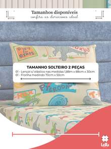 2-Piece Children's Bed Sheet Set With Elastic Band, Dino Unicorn Astronaut Print Kit, Boy Girl Single - 迪諾 - 查看 5