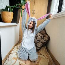 nerd hunters Adult Kigurumi Pajamas Plush Unisex Cosplay Costume Grey Rabbit - Grey - View 10