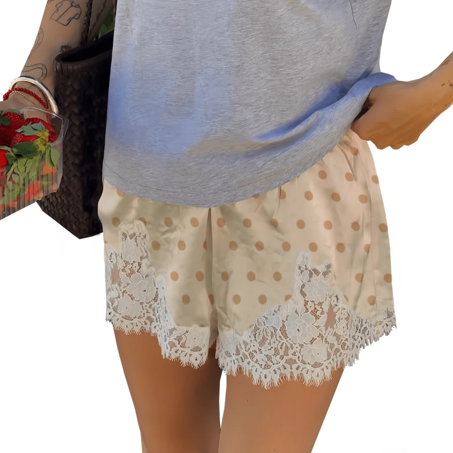 Boho Women's Lace Trim Satin Silk Shorts Shiny Elastic Waist Mini Shorts Pettipants Half Slip Shorts French Knickers Boyshorts For Dresses Full Coverage Underwear Lounge Pants - 杏色 - 查看 1