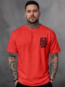 It's Never Luck It's Always God 100% Cotton 30.1 Combed Men's Printed T-Shirt - Đỏ - Xem 2