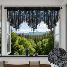 Cortina de tecido fino, cortina curta elegante com acabamento em renda ondulada preta - estilo jacquard, ideal para decoração de cozinha, sala de estar e escritório. Confeccionada em fibra de poliéster semitransparente com bolso para varão, fácil de remover e perfeita para o Halloween, Natal e outras festas. - Multicolorido - Ver 7