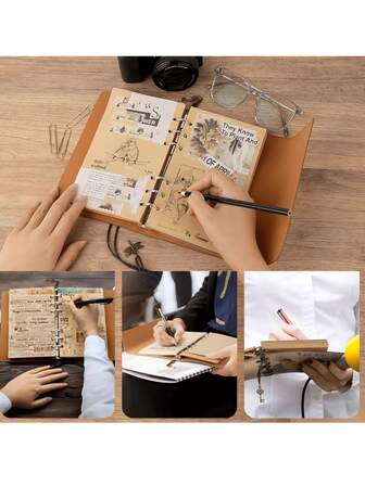 Very Retro And Special Journal - 1 A6 Handbooks Notepad, Loose-Leaf Binder 180 Pages Kraft Paper - High Quality Leather - Vintage Style - Knife And Fork Pattern Booklet - With 2 Pockets - Removable Binder, Suitable As A Gift, Unisex - Family Recipe Making, Restaurant Business Plan, Life Record, To Do List, Travel, Multi-Purpose - Notebook - 7.3 * 5.1 Inches