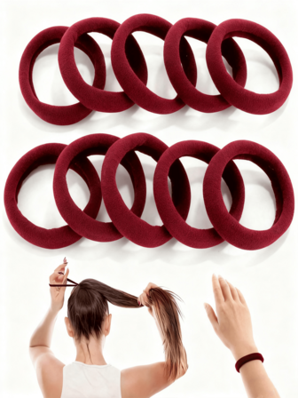 【100个装】大号酒红色发圈，加厚无缝发带，女士女孩适用，弹性马尾发圈，不伤发，适合浓密卷发，发绳，橡皮筋，发圈