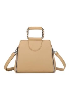LaytonVivian L015 Classic Edition Women's Bag With Chain Strap And Minimalist Structured Design, Elegant And Sophisticated, In Premium PU Leather, With Zipper Opening, Adjustable Side Handle And Reinforced Hand Strap - Ideal For Work, Outings And Daily Events. - 杏色 - 查看 3