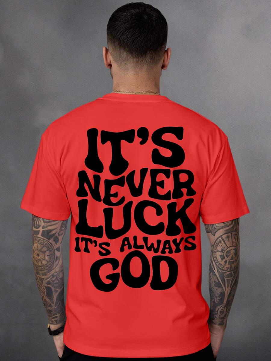It's Never Luck It's Always God 100% Cotton 30.1 Combed Men's Printed T-Shirt - Đỏ - Xem 1