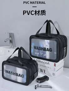 Large Double-Layer Waterproof Makeup Bag - Blue - View 3