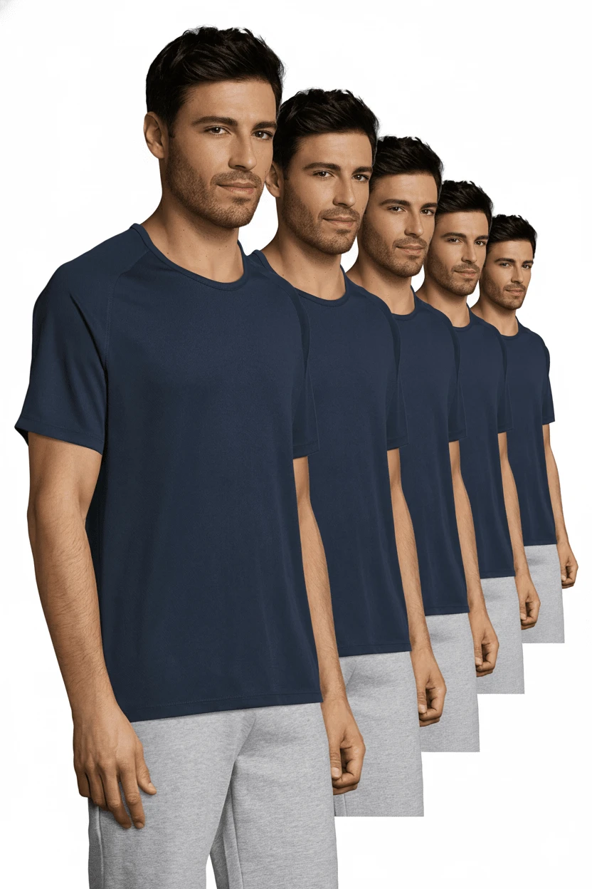 THEGEWA 5 Breathable Sports T-Shirts, Different Colors, Various Sizes, From XS To 3XL - Navy Blue - View 1