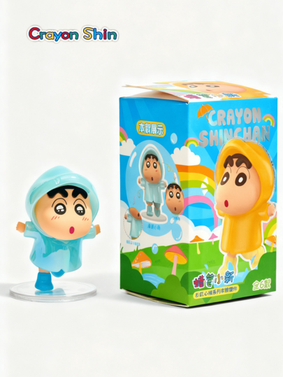 Crayon Shin-Chan Mood Series - Blue Raincoat Figure, Vibrant & Expressive Design, High-Quality Craft, Fan Collectible Must-Have, Retro 90s Anime Vibe, Desk Decor Piece, Kawaii Cartoon Statue, Ideal Gifting Option