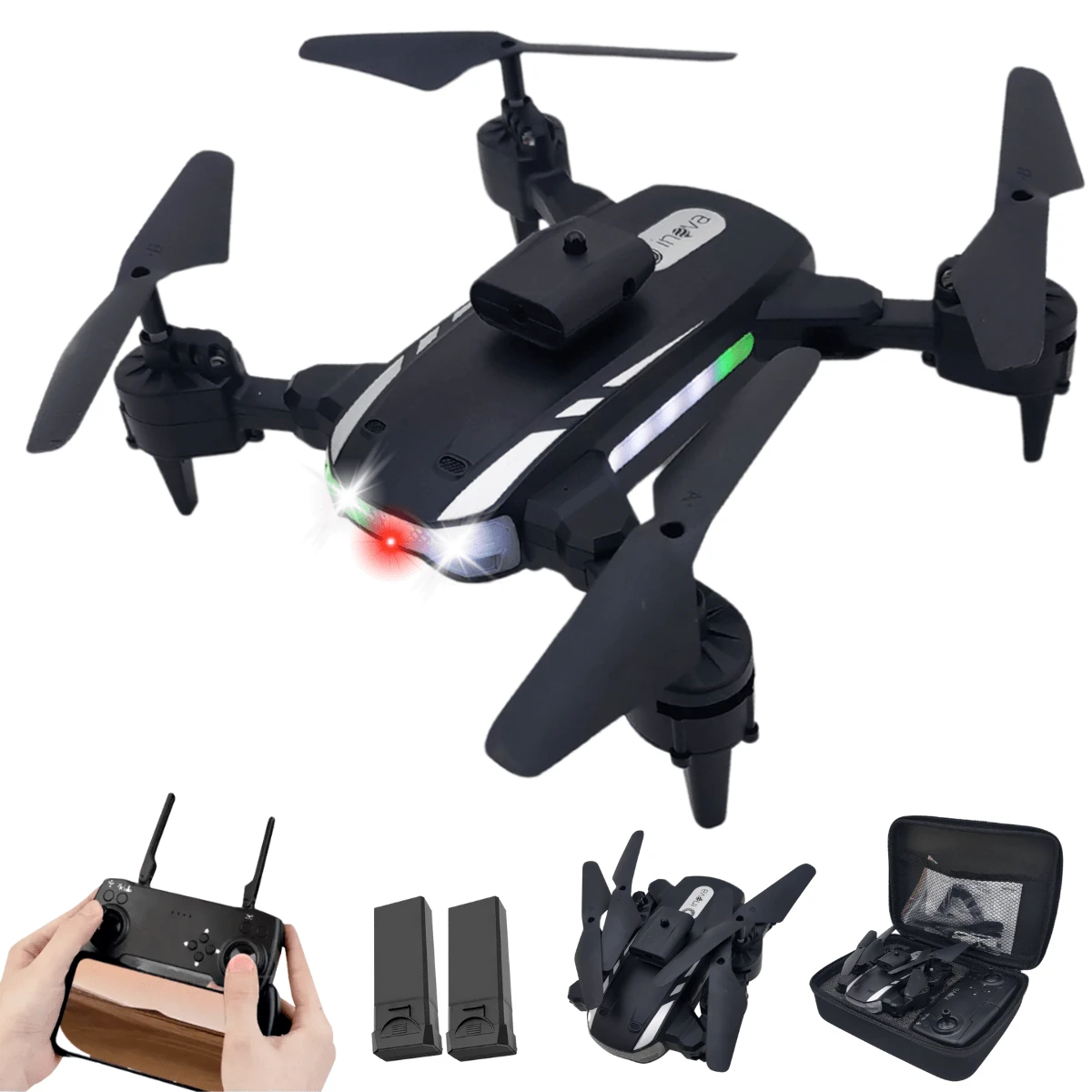 Drone Dual Camera 4k Full HD GPS Obstacle Sensing Foldable - 黑色 - 查看 1