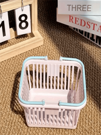 1PC Multifunctional Plastic Storage Box, Macaron Color Mini Shopping Basket, Suitable For Storage, Bathroom Supplies, Cosmetics, Books, Candy, Snacks, Suitable For Bathroom, Office, Bedroom, Picnic, Party Scene, Christmas, Thanksgiving, New Year Gift