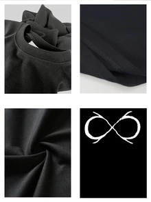 Playera gráfica para hombre con estampado único del símbolo del infinito abstracto y desgastado. Cómoda Playera de mezcla de algodón, manga corta y cuello redondo, ideal para un estilo informal de calle. - Negro - Ver 4