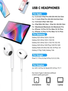 Compatible Wired Earphones, Type-C Interface In-Ear Earbuds, 3.5mm Round Plug, USB-C Earphones, In-Ear Audio Headphones, Support Call And Music, Stereo Bass, In-Ear Headphones, Compatible With IPad/PC - 白色 - 查看 6