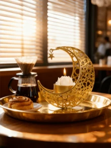 Star Moon Candle Holder, Metal Tea Candle Holder For Table Centerpiece Decoration, Wish Candle Holder For Party Home Decoration (Gold/Black).