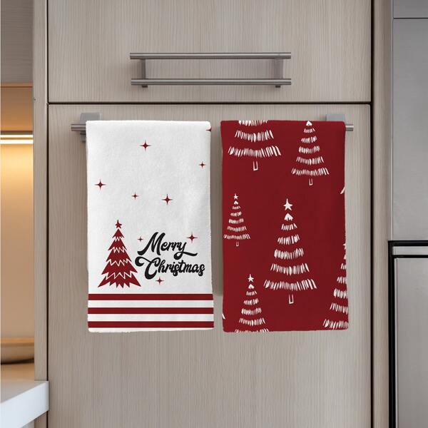 2 pezzi Asciugamani da cucina minimalisti con motivo albero di Natale rosso e bianco e stella, 40*60cm in materiale morbido in microfibra, adatti per casa, cucina, ristorante, campeggio all'aperto, pulizia del tavolo, lavaggio dei piatti, regalo natalizio