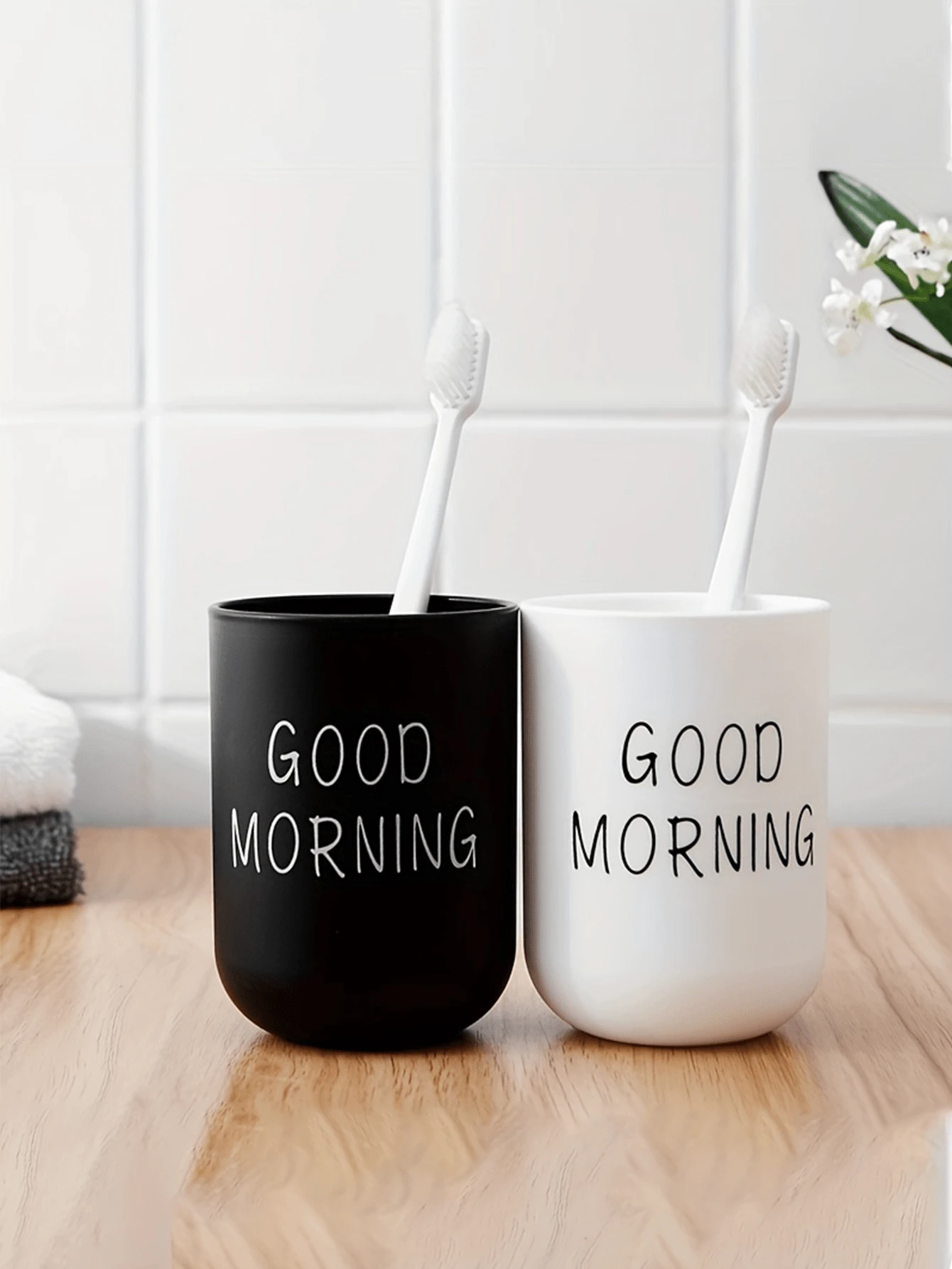 Household Hand Cup, Cleaning Mouthwash Cup, Toothbrush Cup, Wash Cup, Japanese Good Morning Design, Brushing Cup, Bathroom Supplies, Home Essential - Multicolor - View 1