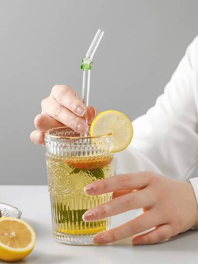 1pc Cute Cat Paw Heatproof Glass Straw, Anti-Scald Anti-Lipstick Milk Tea Juice Beverage Drink Curved Cat Paw Straw