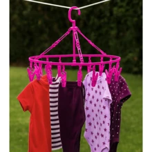 Gancho de ropa de secado de ropa con 16 clips, Gancho portátil para colgar, estante plegable para colgar, gancho giratorio de 360° para secar toallas, sujetadores - Rosa - Ver 1
