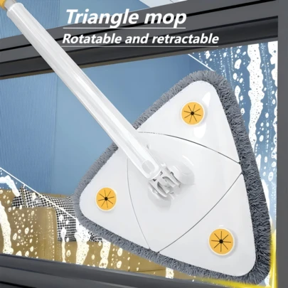 Mop de limpeza triangular de 360 graus, escova retrátil para limpeza de tetos domésticos, escova autodrenante para limpeza de paredes de azulejos, adequada para sala de estar, quarto, cozinha, banheiro, piso, teto, azulejo, parede, vidro, janela, limpeza de carros