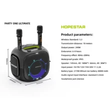 HOPESTAR 240W Bocina Bluetooth portátil,Altavoz portátil inalámbrico de 30000 mAh con micrófono, Iluminación RGB, altavoces para DJ, uso exterior, cine en casa,TWS, USB, AUX,IPX5 - Gris - Ver 13